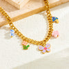 Fashion Blue And White Porcelain Butterfly Flower Drop Glue Stainless Steel Titanium Steel Necklace With Electroplating