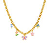 Fashion Blue And White Porcelain Butterfly Flower Drop Glue Stainless Steel Titanium Steel Necklace With Electroplating