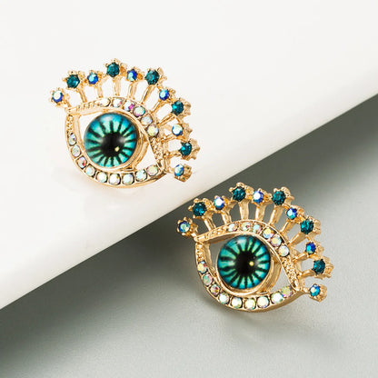 Fashion Blue Devil's Eye Alloy Diamond Retro Earrings