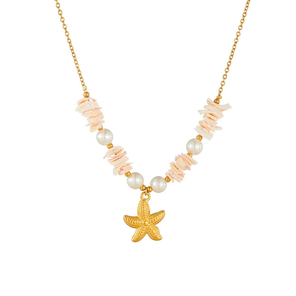 Fashion Bohemian Irregular Shell Stainless Steel Starfish Star Pendant Necklace With Electroplating
