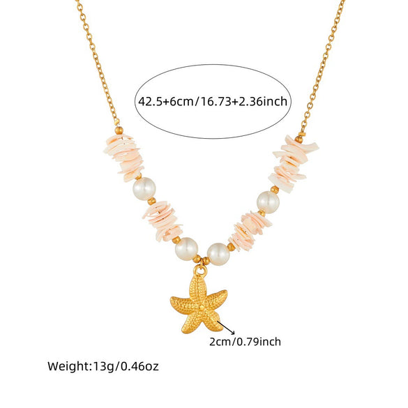 Fashion Bohemian Irregular Shell Stainless Steel Starfish Star Pendant Necklace With Electroplating