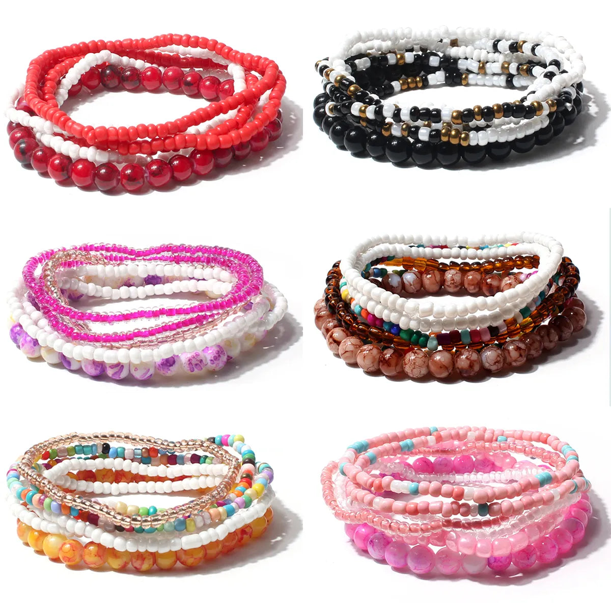 Fashion Bohemian Style Multicolor Bead Acrylic Multi-layer Female Bracelet