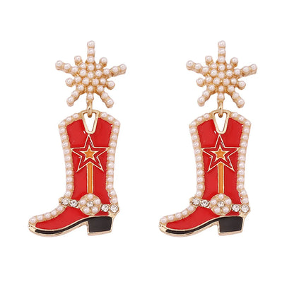 Fashion Boots Alloy Enamel Inlay Artificial Pearls Women'S Drop Earrings 1 Pair