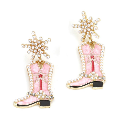 Fashion Boots Alloy Enamel Inlay Artificial Pearls Women'S Drop Earrings 1 Pair