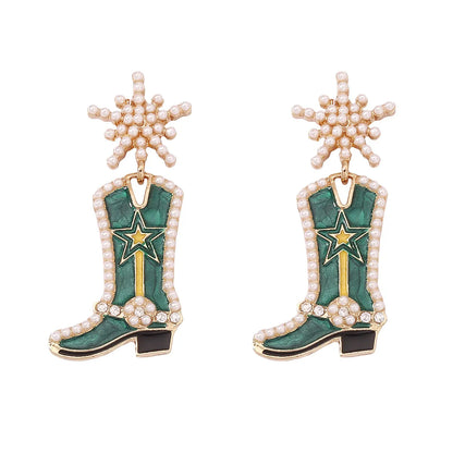 Fashion Boots Alloy Enamel Inlay Artificial Pearls Women'S Drop Earrings 1 Pair