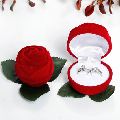 Fashion Boutique Rose Shaped Perianth Branches Ring Box Flannel Flocking