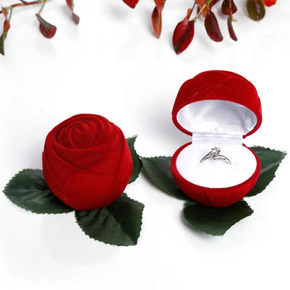 Fashion Boutique Rose Shaped Perianth Branches Ring Box Flannel Flocking