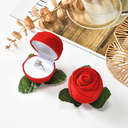 Fashion Boutique Rose Shaped Perianth Branches Ring Box Flannel Flocking