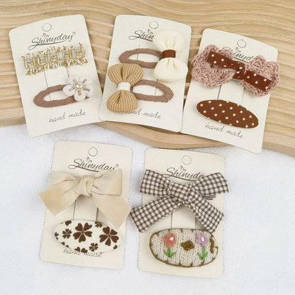 Fashion Bow Knot Cloth Handmade Hair Clip 2 Piece Set