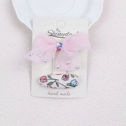 Fashion Bow Knot Cloth Handmade Hair Clip 2 Piece Set