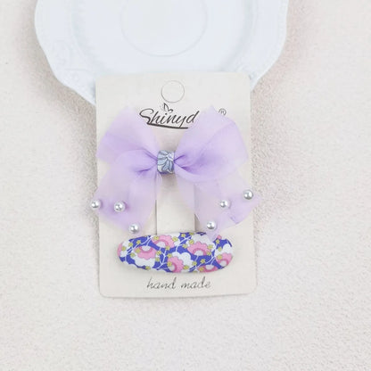 Fashion Bow Knot Cloth Handmade Hair Clip 2 Piece Set