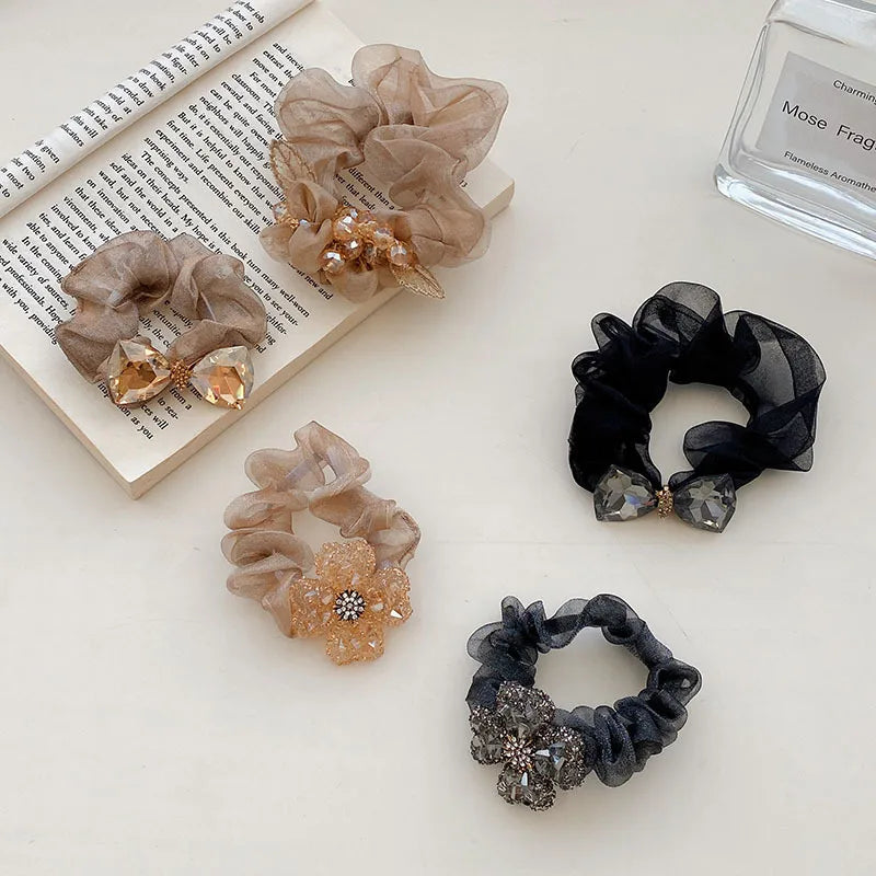 Fashion Bow Knot Cloth Handmade Rhinestones Hair Tie 1 Piece