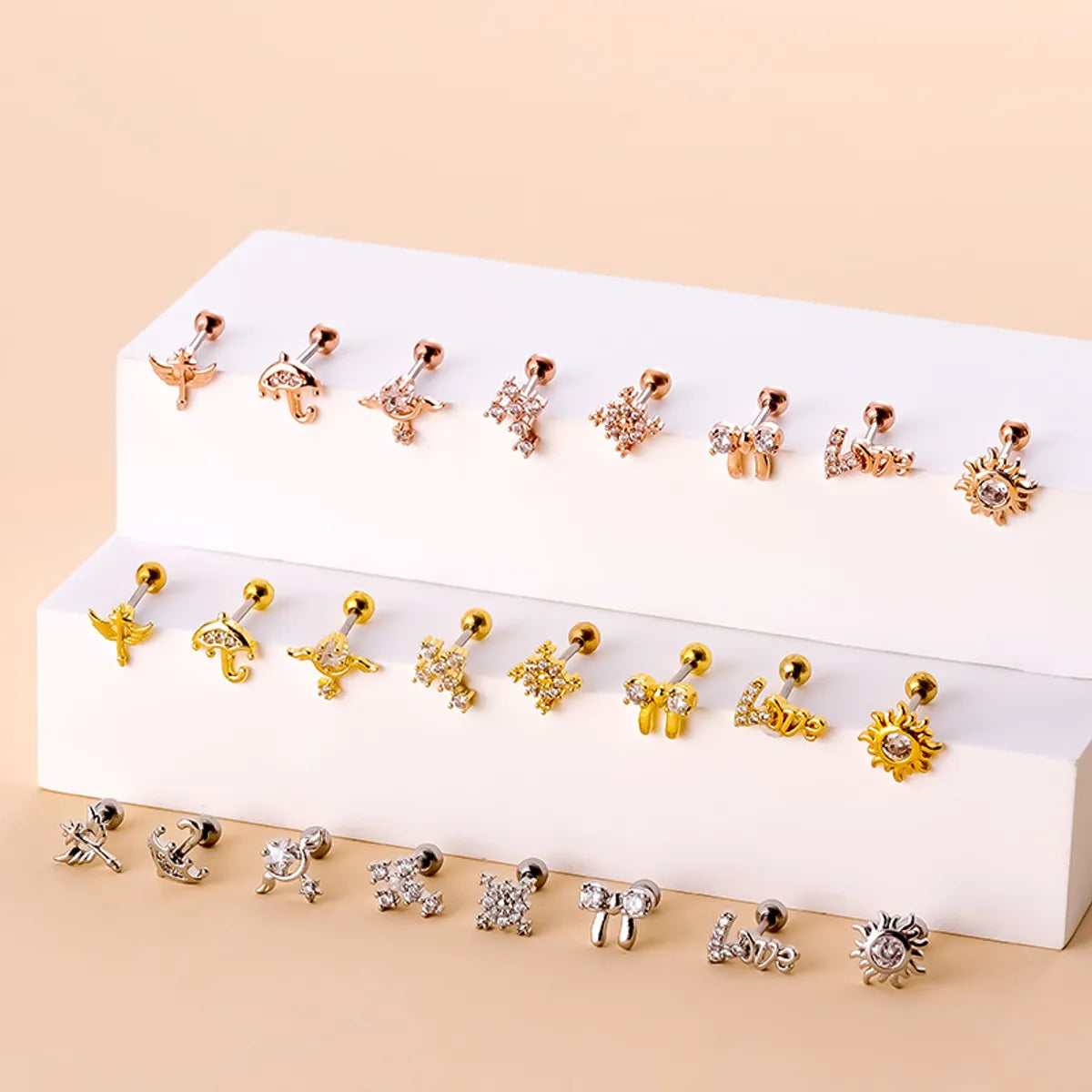 Ear Cartilage Rings & Studs Fashion Bow Knot 316 Stainless Steel  Copper Plating Zircon