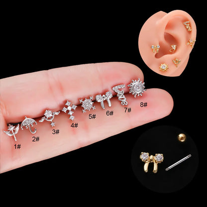 Ear Cartilage Rings & Studs Fashion Bow Knot 316 Stainless Steel  Copper Plating Zircon