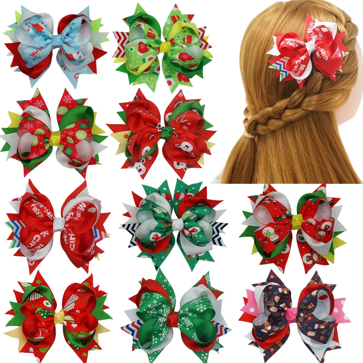 Fashion Bow Knot Threaded Ribbon Printing Handmade Hair Clip 1 Piece