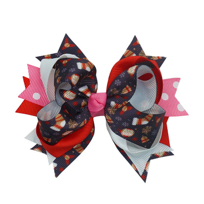 Fashion Bow Knot Threaded Ribbon Printing Handmade Hair Clip 1 Piece