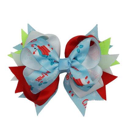 Fashion Bow Knot Threaded Ribbon Printing Handmade Hair Clip 1 Piece