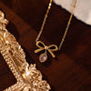 Fashion Bow Titanium Steel And Copper Necklace With Electroplating Love Zircon For Women