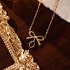 Fashion Bow Titanium Steel And Copper Necklace With Electroplating Love Zircon For Women