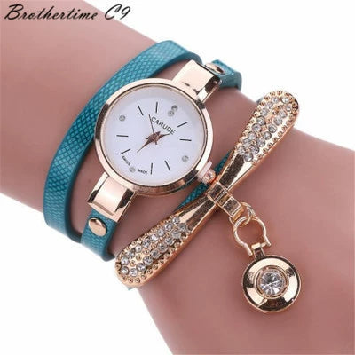 Fashion Bracelet Watch Alloy Case Imitation Leather Strap Stainless Steel Clasp Round Dial