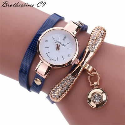 Fashion Bracelet Watch Alloy Case Imitation Leather Strap Stainless Steel Clasp Round Dial