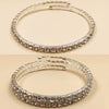 Fashion Bridal Metal Geometric Diamond Accent Elastic Open Bracelet With Single Row Claw Chain And Layered Steel Ring Design