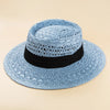 Fashion British Style Handmade Straw Woven Concave Top Hat Female Summer Vacation Seaside Sun-Proof Beach Hat