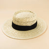 Fashion British Style Handmade Straw Woven Concave Top Hat Female Summer Vacation Seaside Sun-Proof Beach Hat