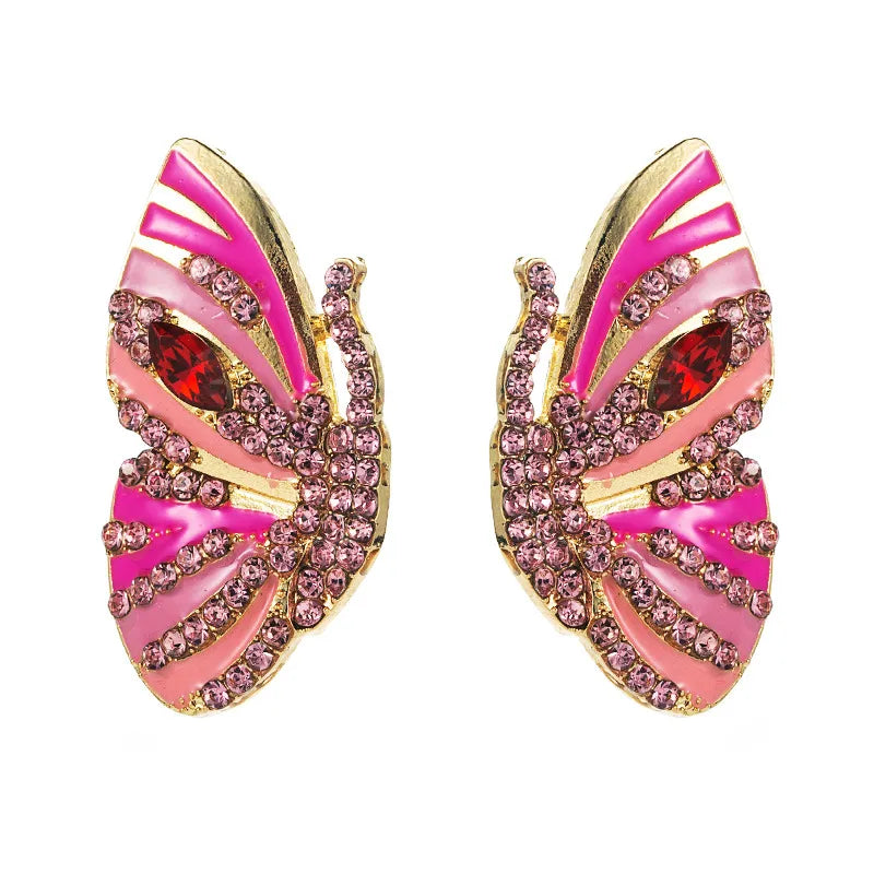 Fashion Butterfly Alloy Artificial Rhinestones Ear Studs 1 Pair