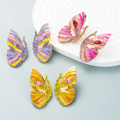 Fashion Butterfly Alloy Artificial Rhinestones Ear Studs 1 Pair