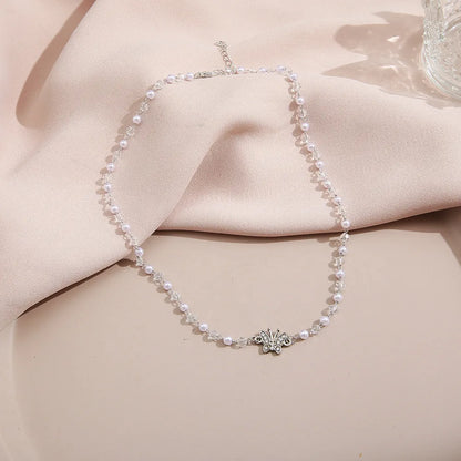 Fashion Butterfly Alloy Beaded Pearl Inlay Rhinestones Women'S Necklace 1 Piece