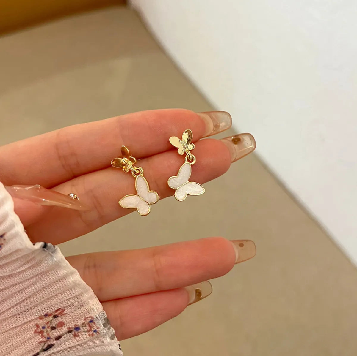 Fashion Butterfly Alloy Enamel Drop Earrings