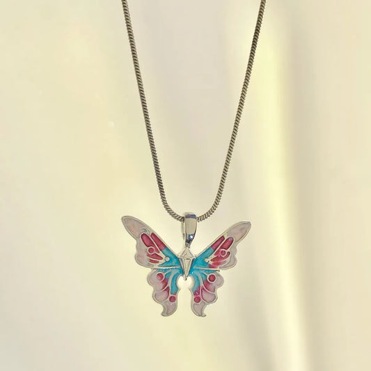 Fashion Butterfly Alloy Enamel Women's Pendant Necklace 1 Piece