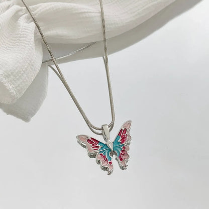 Fashion Butterfly Alloy Enamel Women's Pendant Necklace 1 Piece