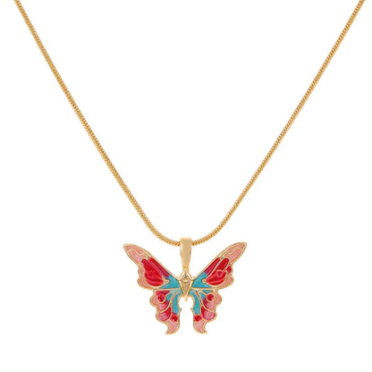 Fashion Butterfly Alloy Enamel Women's Pendant Necklace 1 Piece