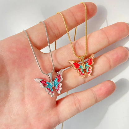 Fashion Butterfly Alloy Enamel Women's Pendant Necklace 1 Piece