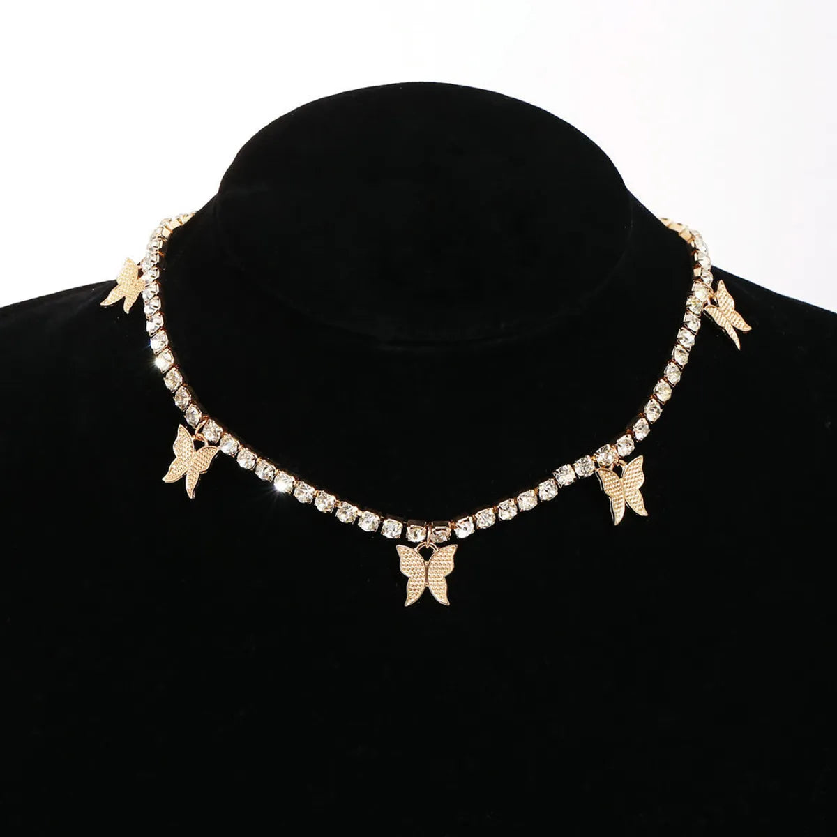 Fashion Butterfly Alloy Pearl Plating Rhinestone Choker 1 Piece