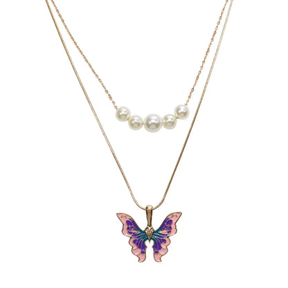 Fashion Butterfly Alloy Plating Artificial Pearls Necklace