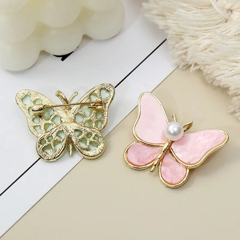 Fashion Butterfly Alloy Plating Artificial Pearls Women'S Brooches