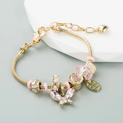 Fashion Butterfly Gold Plated Rhinestones Pearl 304 Stainless Steel Alloy Wholesale Bracelets