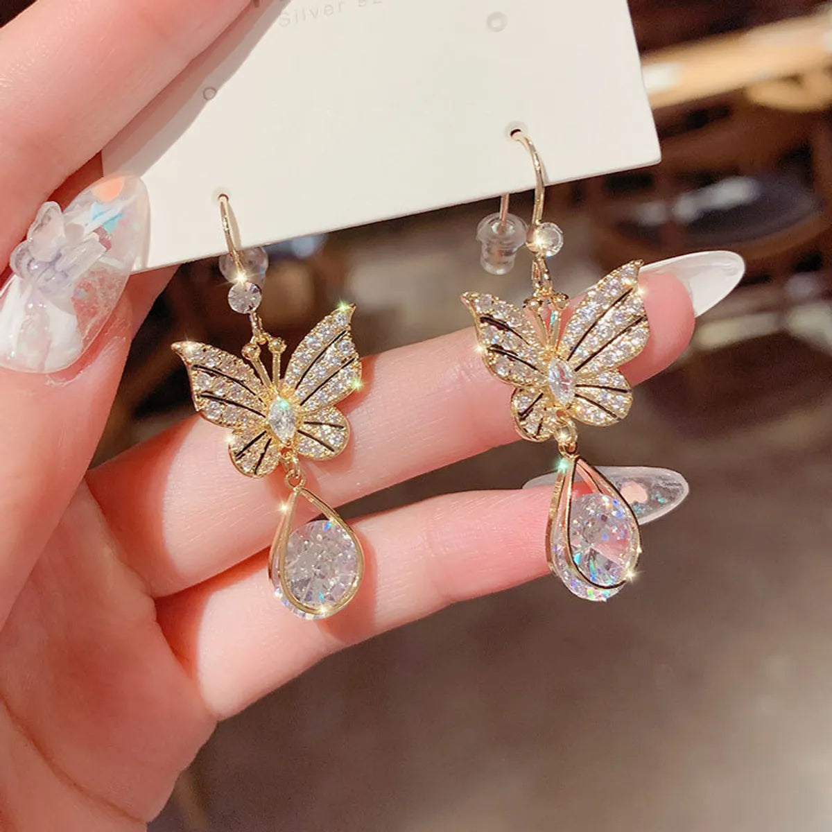 Fashion Butterfly Alloy Plating Inlay Zircon Women's Drop Earrings 1 Pair