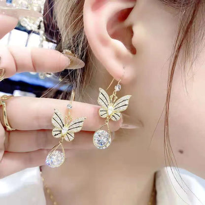 Fashion Butterfly Alloy Plating Inlay Zircon Women's Drop Earrings 1 Pair