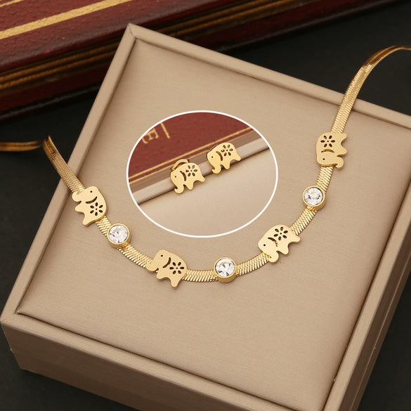 Fashion Butterfly And Elephant Jewelry Stainless Steel Clavicle Chain With Electroplating For Women