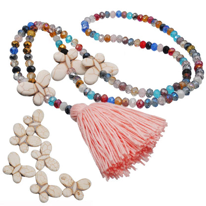 Fashion Butterfly Artificial Crystal Turquoise Beaded Tassel Women'S Necklace