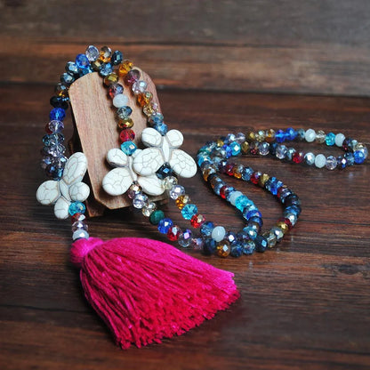 Fashion Butterfly Artificial Crystal Turquoise Beaded Tassel Women'S Necklace