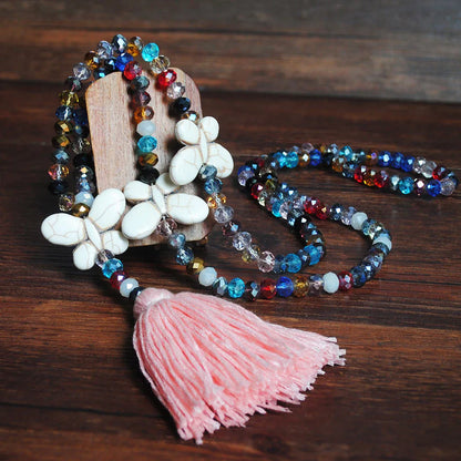 Fashion Butterfly Artificial Crystal Turquoise Beaded Tassel Women'S Necklace