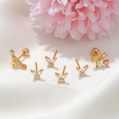 Fashion Butterfly Brass Gem Ear Studs In Bulk