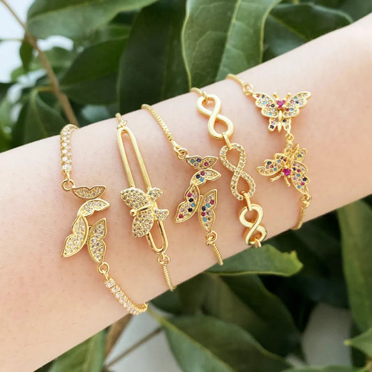 Fashion Butterfly Copper Gold Plated Zircon Bracelets 1 Piece