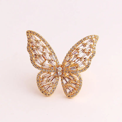 Fashion Butterfly Copper Inlaid Zircon Rings 1 Piece