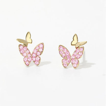 Fashion Butterfly Copper Inlay Rhinestones Ear Studs 1 Pair